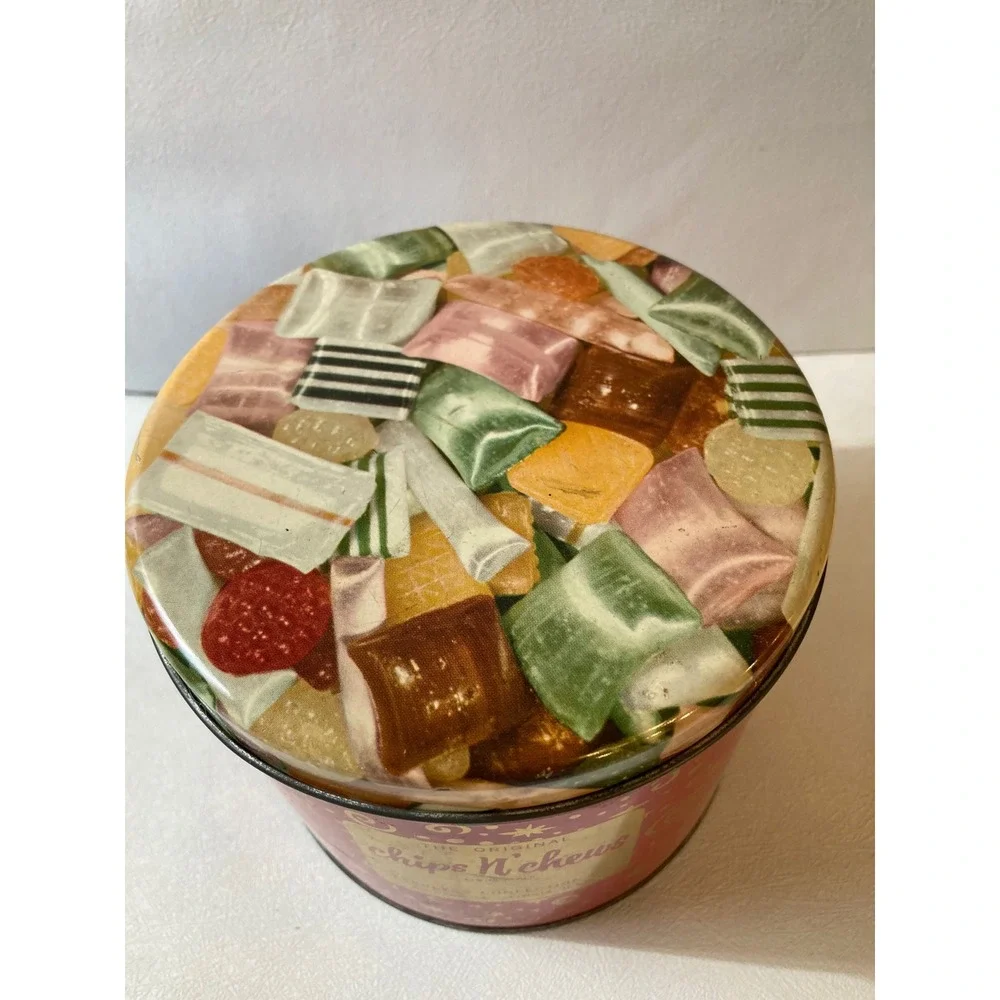 Vintage Peerless Confection Co Chips N Chews Candy Tin Red Starburst Chicago